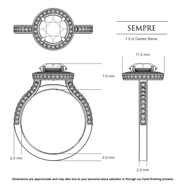 Engagement Rings Platinum 950 Sempre - Dimensions