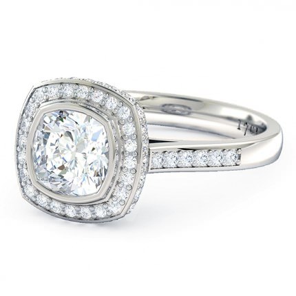 Cushion Diamond Ring White Gold Floriana - Side View