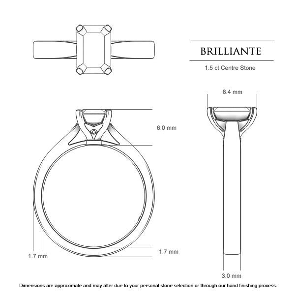 Emerald Diamond Rings White Gold Brilliante - Dimensions