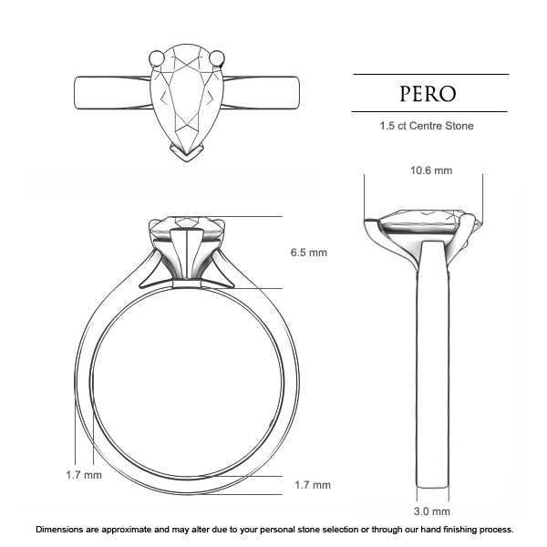Pear Diamond Rings Pero - Dimensions