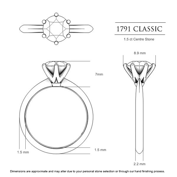 Engagement Rings Platinum 950 1791 Classic - Dimensions