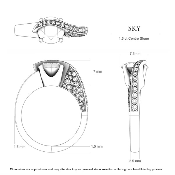 Sapphire Rings Platinum 950 Sky - Dimensions