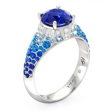 Sapphire Ring White Gold Aqua - Main View