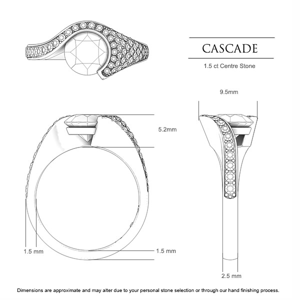 Sapphire Rings White Gold Cascade - Dimensions