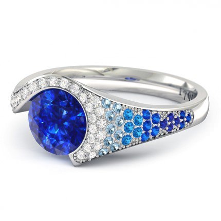 Sapphire Ring White Gold Cascade - Side View