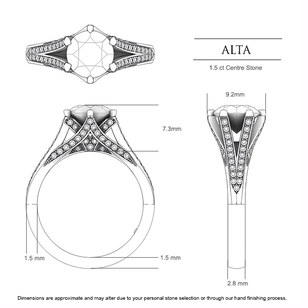 Sapphire Rings Platinum 950 Alta - Dimensions