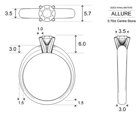 Diamond Rings Platinum 950 Allure - Dimensions