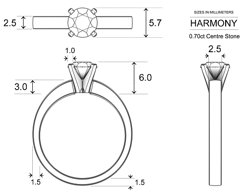 Diamond Rings Platinum 950 Harmony - Dimensions