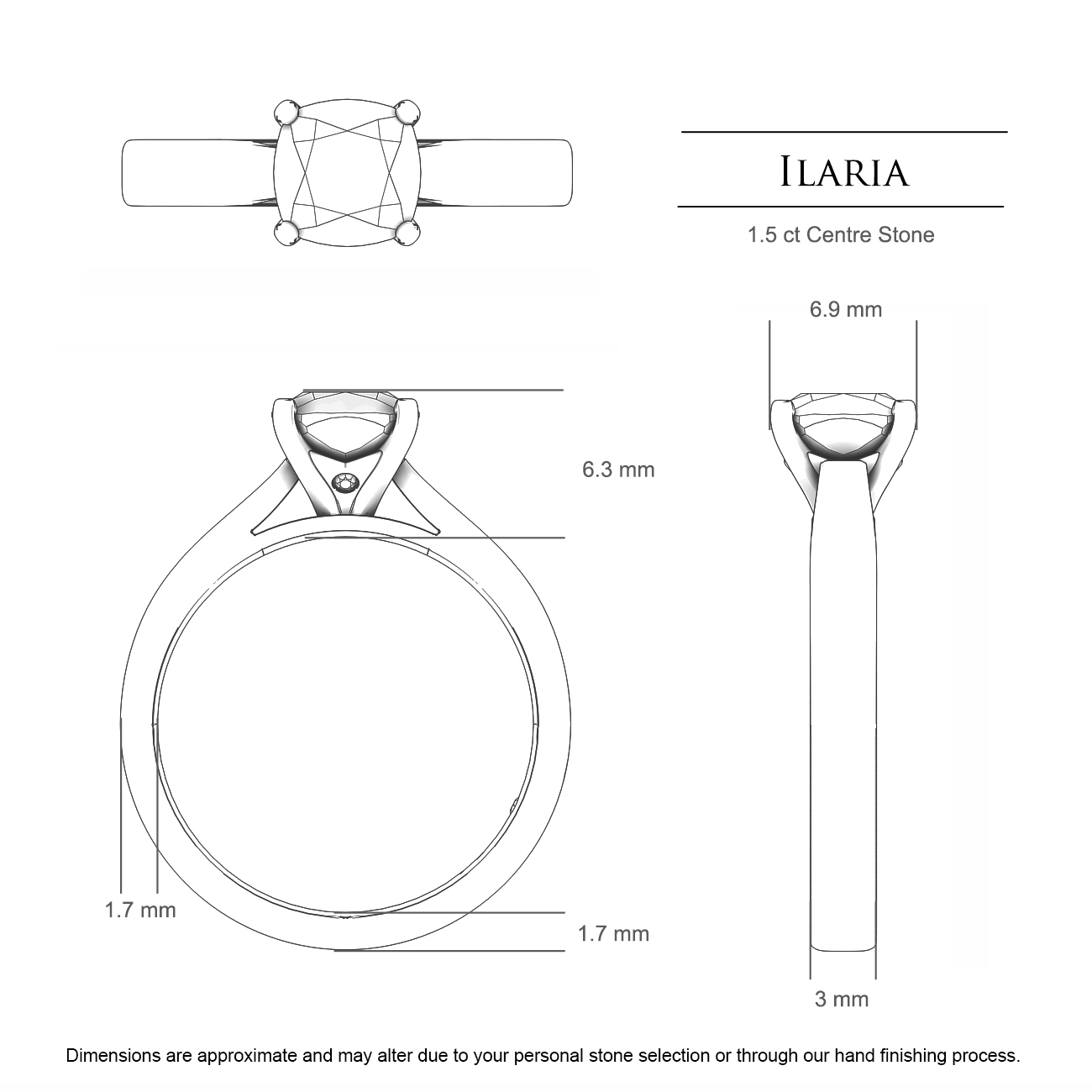 Cushion Engagement Rings White Gold Ilaria - Dimensions