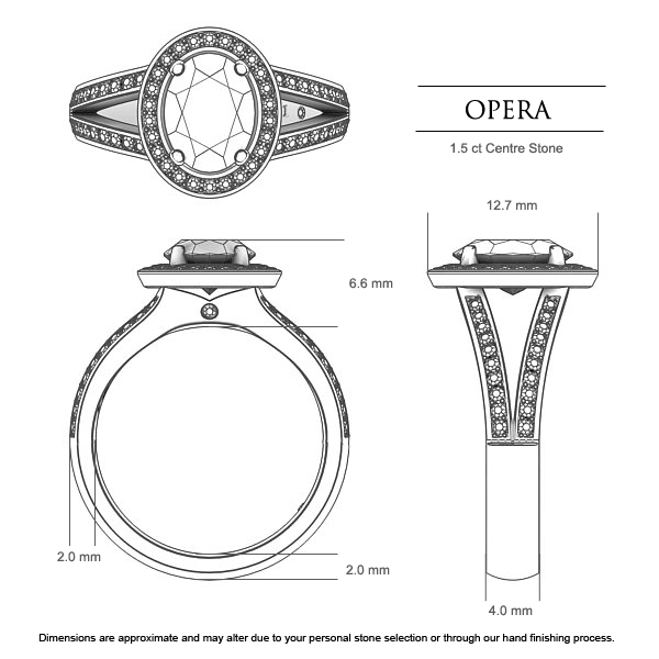 Oval Diamond Rings White Gold Opera - Dimensions