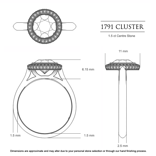 Diamond Rings White Gold 1791 Cluster - Dimensions