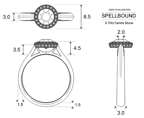 Diamond Rings 1791 Cluster - Dimensions