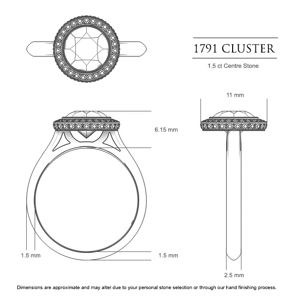 Engagement Rings Platinum 950 1791 Cluster - Dimensions