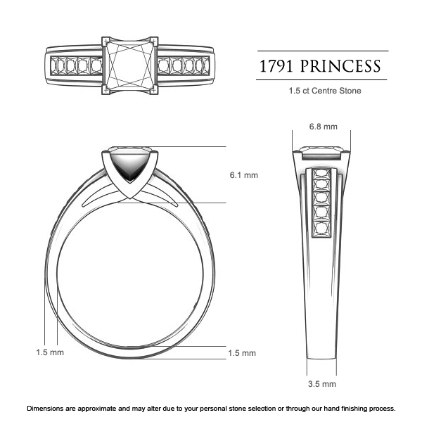 Princess Engagement Rings Platinum 950 1791 Princess - Dimensions