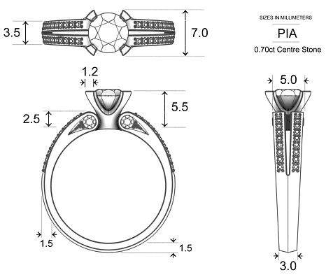 Diamond Rings Platinum 950 Pia - Dimensions