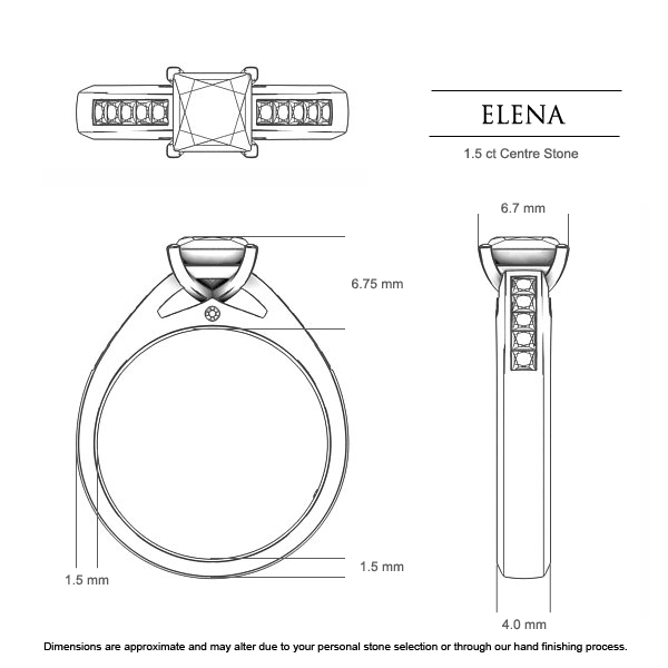 Princess Engagement Rings Elena - Dimensions