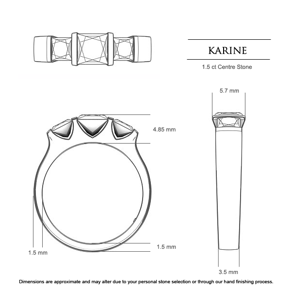 Princess Diamond Rings Karine - Dimensions