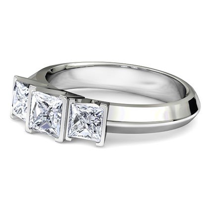 Princess Diamond Ring Platinum 950 Trilogy - Side View