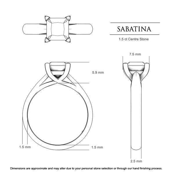 Princess Engagement Rings White Gold Sabatina - Dimensions