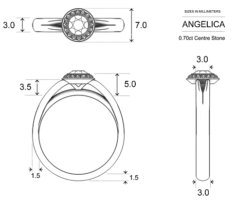 Diamond Rings Platinum 950 Angelica - Dimensions