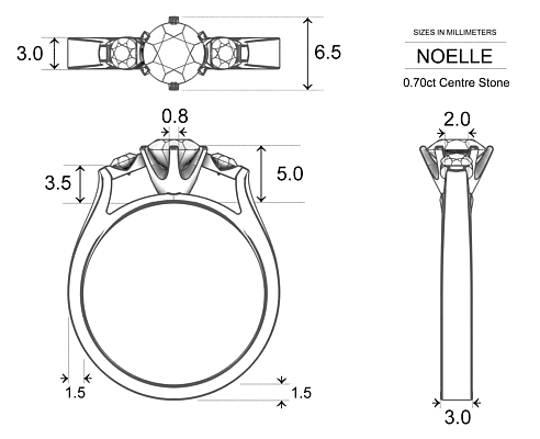 Diamond Rings Platinum 950 Noelle - Dimensions