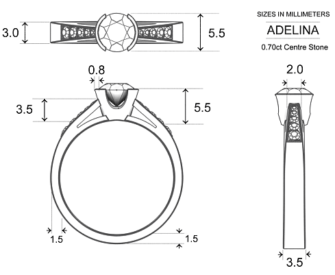 Diamond Rings Platinum 950 Adelina - Dimensions