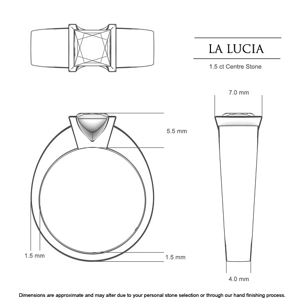 Princess Diamond Rings La Lucia - Dimensions