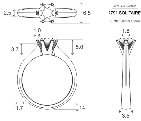 Diamond Rings Platinum 950 1791 Solitaire - Dimensions