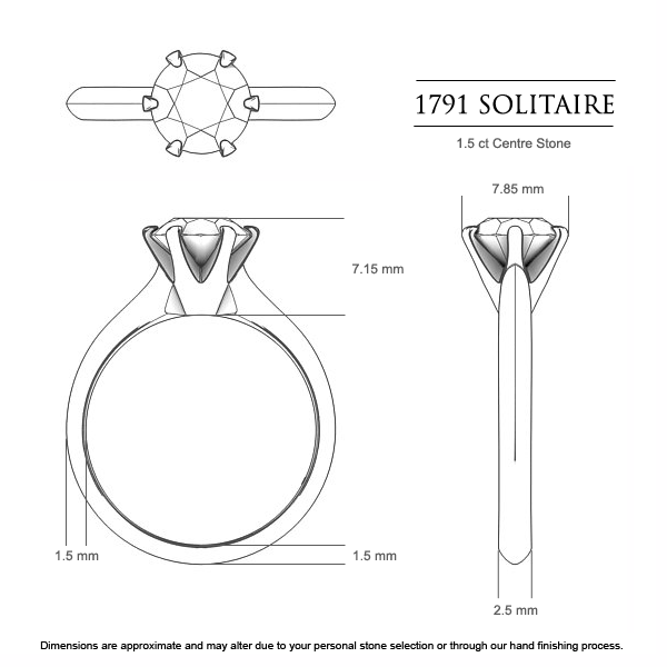 Engagement Rings Platinum 950 1791 Solitaire - Dimensions
