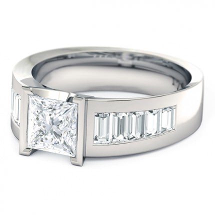 Princess Diamond Ring Platinum 950 Quadrata - Side View