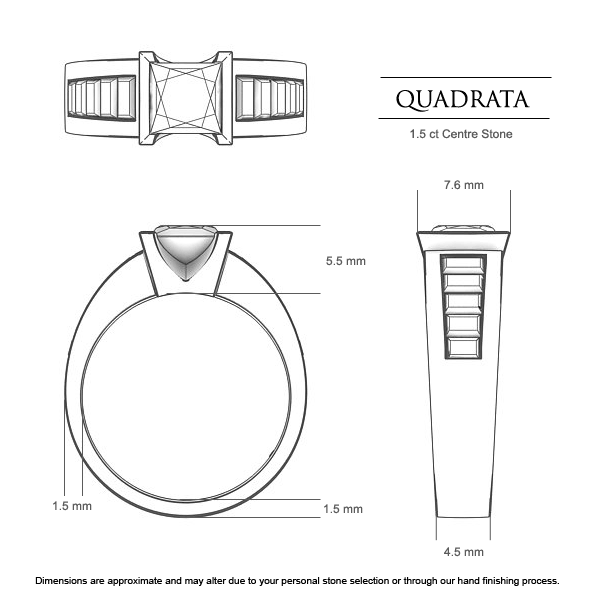 Princess Diamond Rings Quadrata - Dimensions