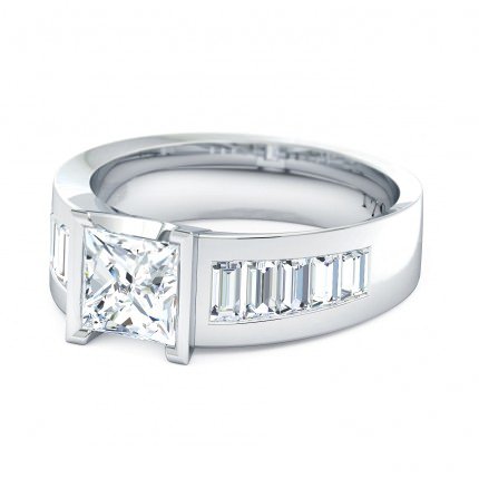 Princess Diamond Ring Platinum 950 Quadrata - Side View