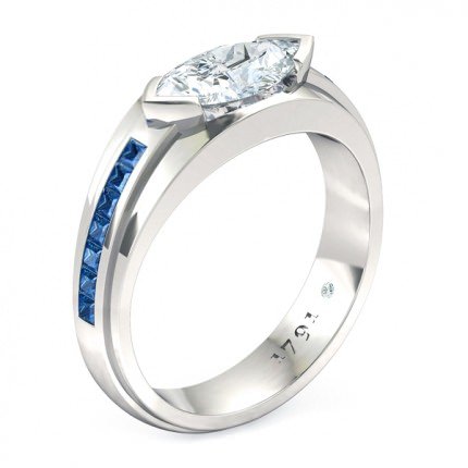 Marquise Diamond Ring White Gold Deep Blue - Main View