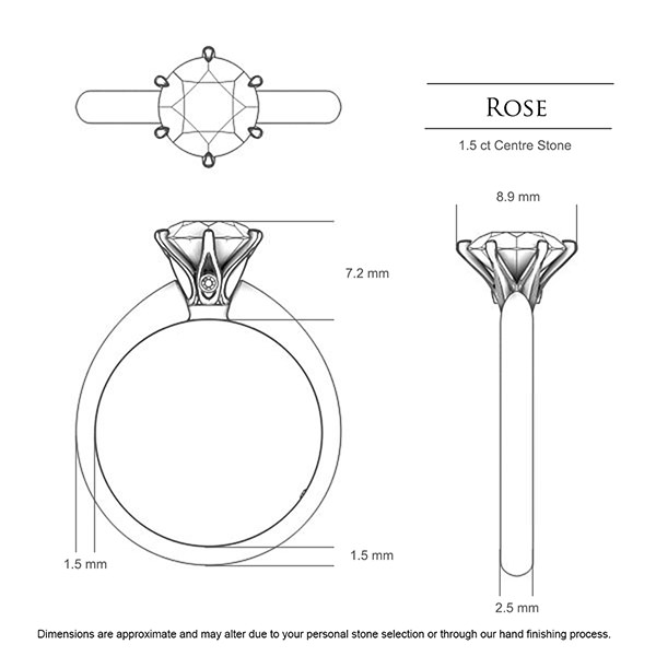 Diamond Rings Platinum 950 Rose - Dimensions