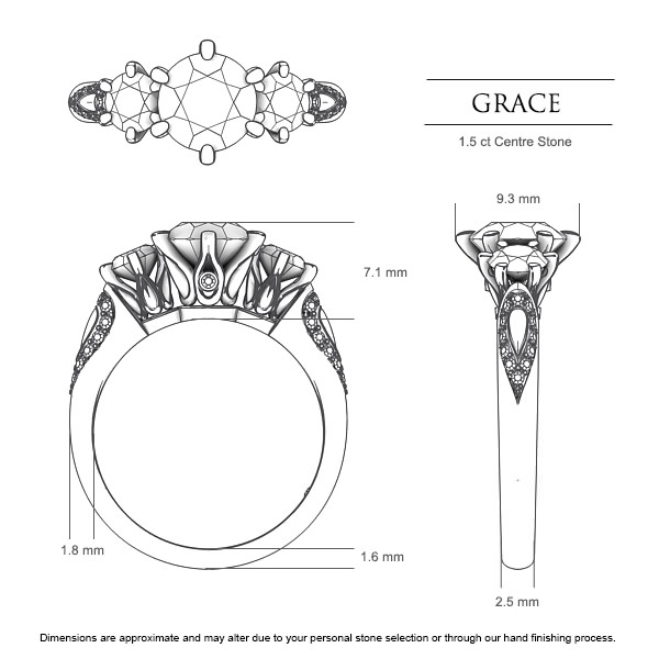 Diamond Rings Platinum & Rose Gold Grace - Dimensions