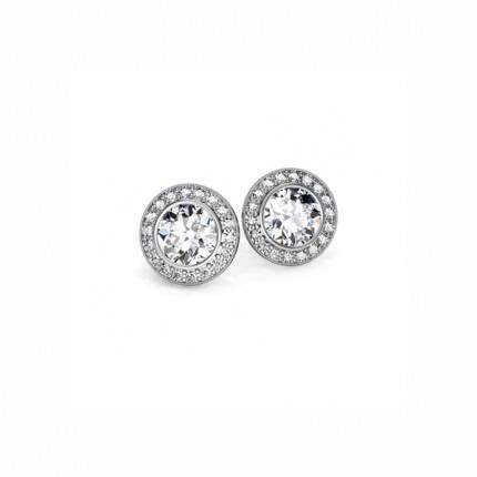 Diamond Earrings White Gold Brilliant Halo Earrings-1ctw