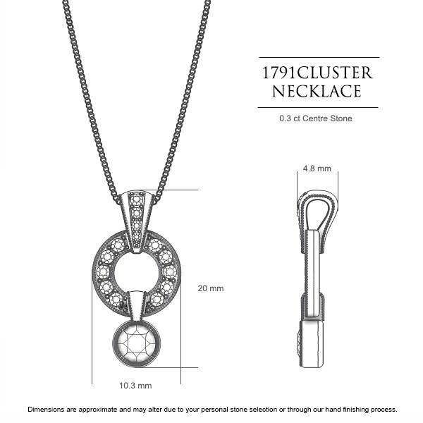 Diamond Necklaces White Gold Cluster Drop - Dimensions