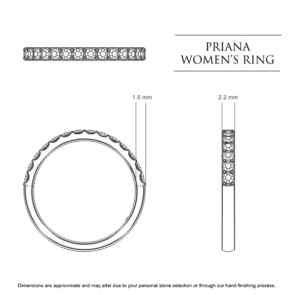 Wedding Bands Platinum 950 Priana Women's - Dimensions