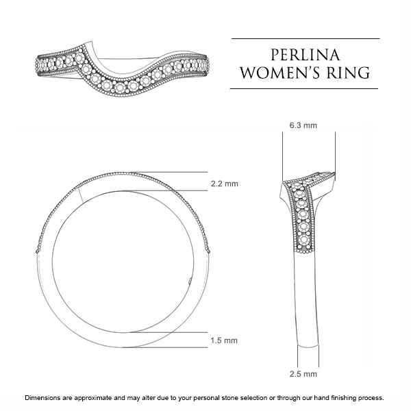 Wedding Bands Platinum 950 Perlina Women's - Dimensions