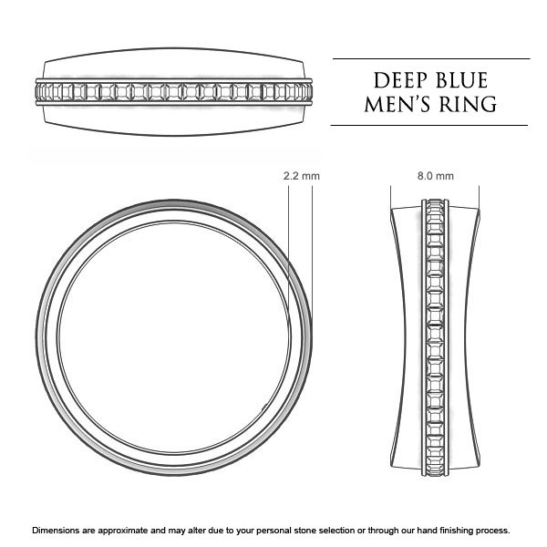 Wedding Bands White Gold Deep Blue Men's - Dimensions