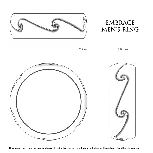 Wedding Bands Platinum 950 Embrace Men's - Dimensions