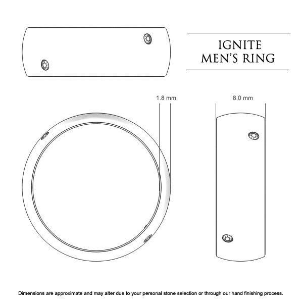Wedding Bands Platinum 950 Ignite Men's - Dimensions