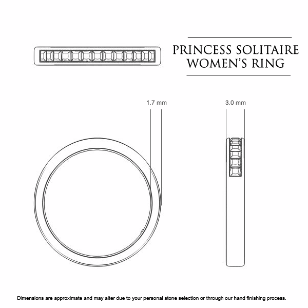 Wedding Bands Platinum 950 Princess Women's - Dimensions