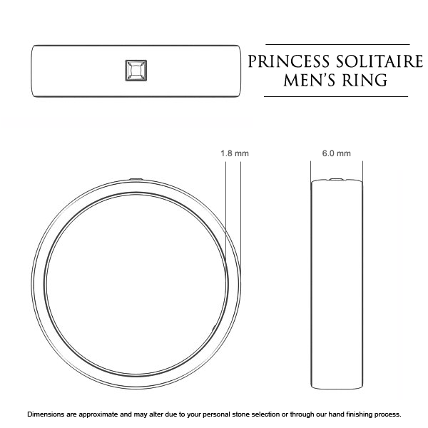 Wedding Bands White Gold Princess Men's - Dimensions