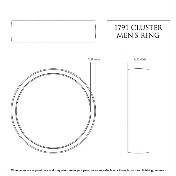 Wedding Bands White Gold 1791 Cluster Men's - Dimensions