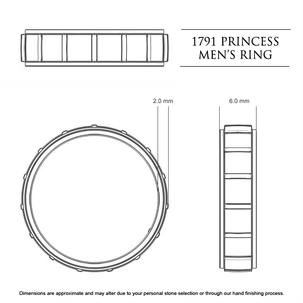 Wedding Bands Platinum 950 1791 Princess Men's - Dimensions