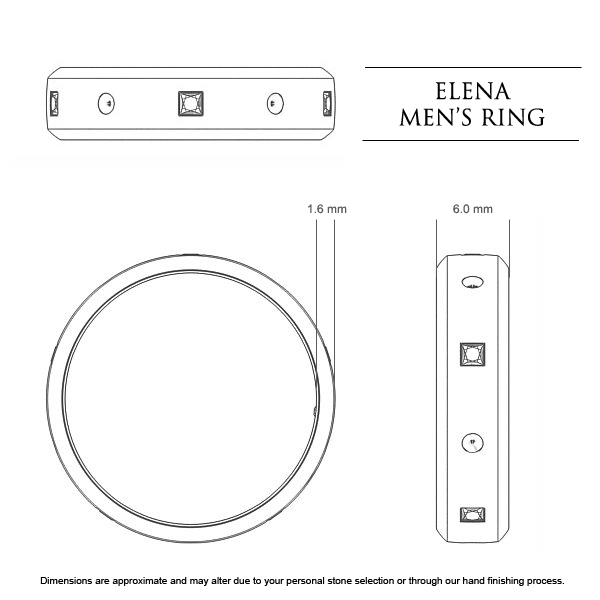 Wedding Bands Platinum 950 Elena Men's - Dimensions