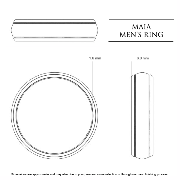 Wedding Bands Platinum 950 Maia Men's - Dimensions