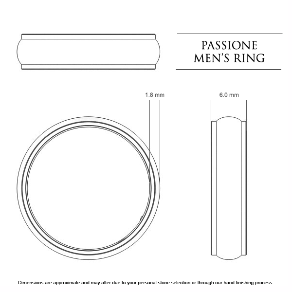 Wedding Bands Passione Men's - Dimensions
